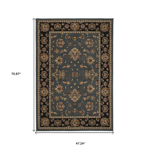 HomeRoots 4' Elegant Teal Ivory Black Floral Area Rug - Durable, Stain-Resistant, Perfect for Family Spaces 4' X 6' 574406