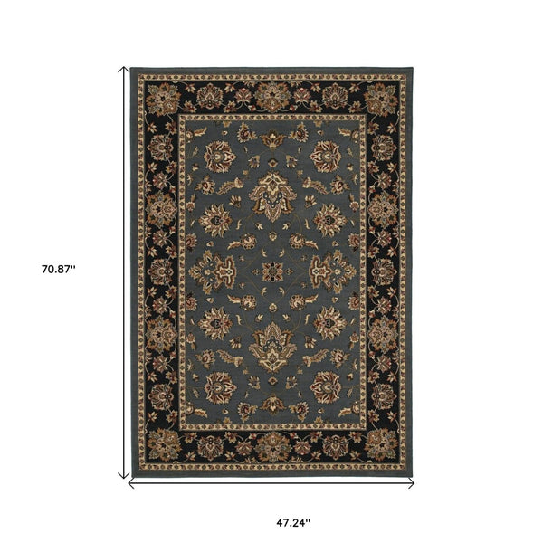 HomeRoots 4' Elegant Teal Ivory Black Floral Area Rug - Durable, Stain-Resistant, Perfect for Family Spaces 4' X 6' 574406