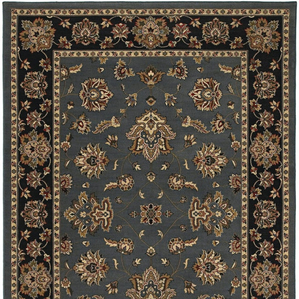HomeRoots 4' Elegant Teal Ivory Black Floral Area Rug - Durable, Stain-Resistant, Perfect for Family Spaces 4' X 6' 574406