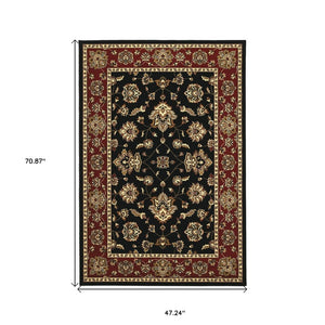 HomeRoots 4' Bold Black, Red & Ivory Floral Area Rug - Durable, Stain-Resistant Design Perfect for High-Traffic Areas 4' X 6' 574414