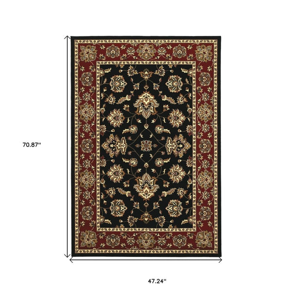 HomeRoots 4' Bold Black, Red & Ivory Floral Area Rug - Durable, Stain-Resistant Design Perfect for High-Traffic Areas 4' X 6' 574414