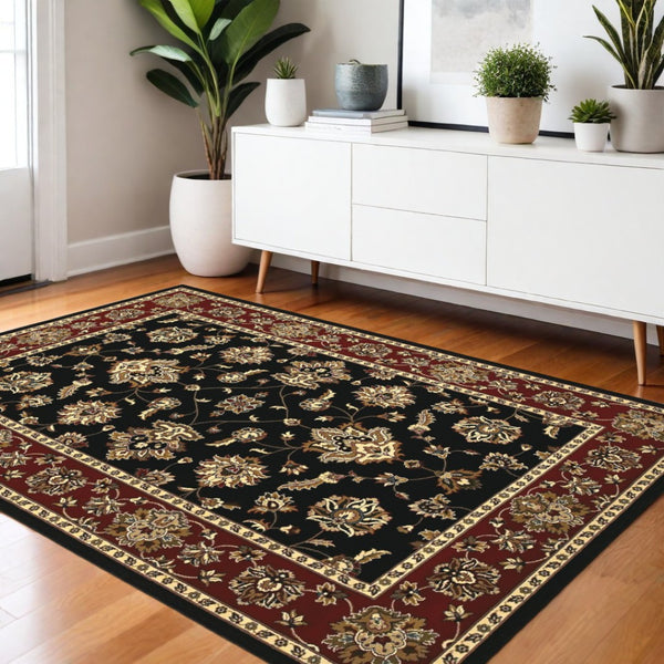 HomeRoots 4' Bold Black, Red & Ivory Floral Area Rug - Durable, Stain-Resistant Design Perfect for High-Traffic Areas 4' X 6' 574414
