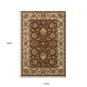 HomeRoots 4' Tan Red and Ivory Floral Area Rug - Timeless Design, Durable, Stain-Resistant for Everyday Use 4' X 6' 574419