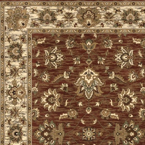 HomeRoots 4' Tan Red and Ivory Floral Area Rug - Timeless Design, Durable, Stain-Resistant for Everyday Use 4' X 6' 574419