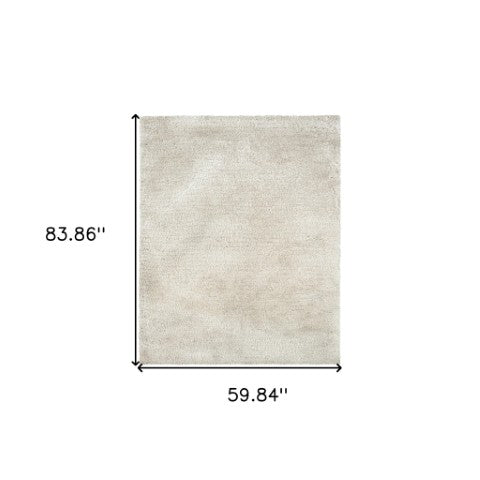 Homeroots 5' Luxurious Ivory Shag Hand-tufted Area Rug – Soft, Stain-resistant Comfort For Any Space 5' X 7' Polyester 574428