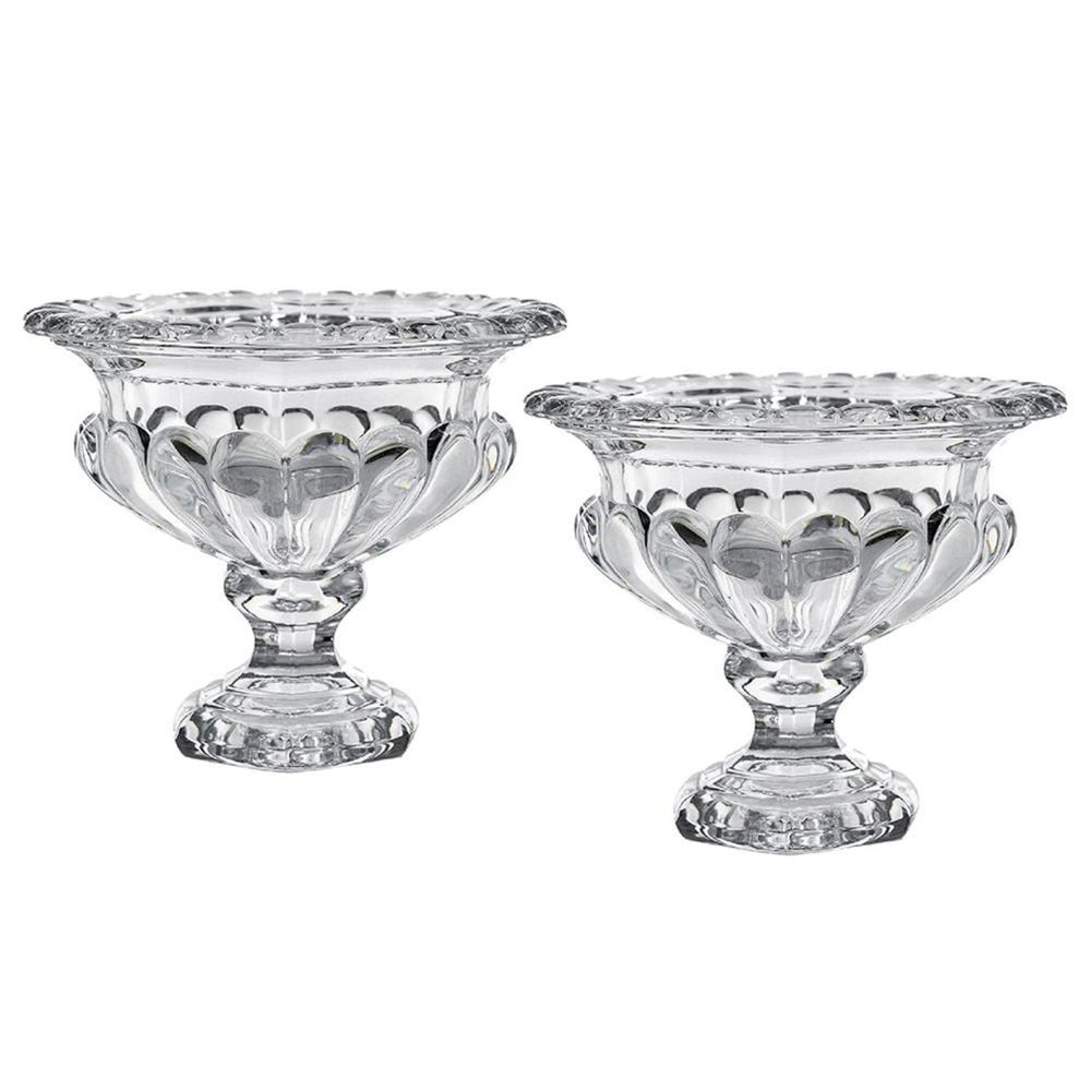 HomeRoots Set of Two Elegant Clear Round Glass Vases for Timeless Home Decor and Versatile Styling Options 574434