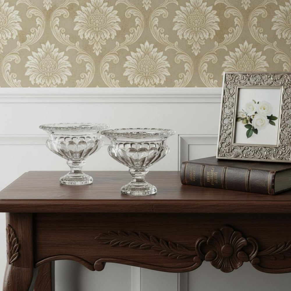 HomeRoots Set of Two Elegant Clear Round Glass Vases for Timeless Home Decor and Versatile Styling Options 574434