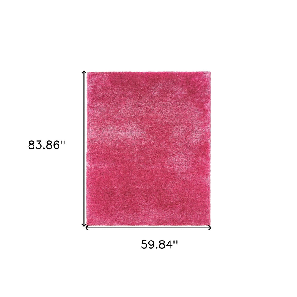 HomeRoots 5' Pink Shag Area Rug - Hand-Tufted Plush Comfort for Living Rooms, Bedrooms, and Play Areas 5' X 7' 574438