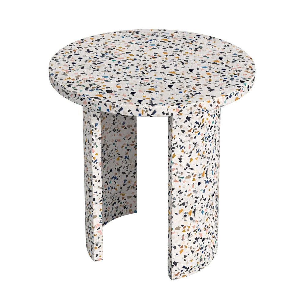 Butler Specialty Siesta Outdoor Terrazzo Round Side Table With Playful Crescent Legs For Stylish Patio Relaxation White Resin,Aluminum,Mdf 5744454-butler
