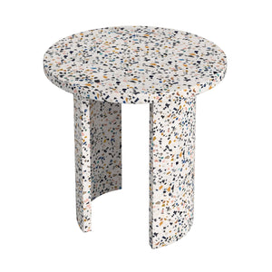 Butler Specialty Siesta Outdoor Terrazzo Round Side Table With Playful Crescent Legs For Stylish Patio Relaxation White Resin,Aluminum,Mdf 5744454-butler