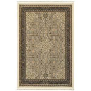 HomeRoots 4' Timeless Ivory and Dark Blue Medallion Area Rug with Fringed Edges for Elegant Home Décor 4' X 5' 574460