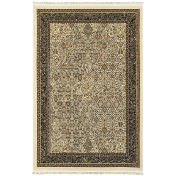 HomeRoots 4' Timeless Ivory and Dark Blue Medallion Area Rug with Fringed Edges for Elegant Home Décor 4' X 5' 574460