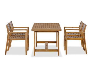 English Elm U_style Solid Acacia Wood Outdoor Dining Set Seats Four with Umbrella Hole Patio Natural WY000477AAO