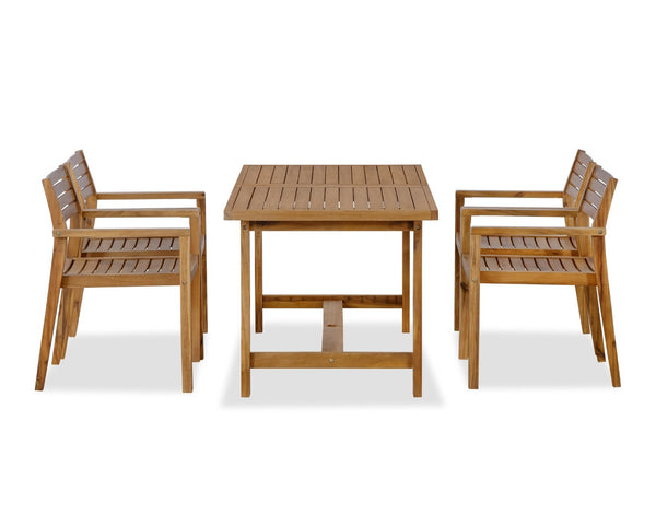 English Elm U_style Solid Acacia Wood Outdoor Dining Set Seats Four with Umbrella Hole Patio Natural WY000477AAO