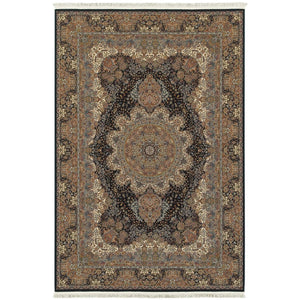 HomeRoots 4' Dark Blue, Black and Teal Medallion Area Rug with Fringed Edges for Timeless Home Elegance 4' X 5' 574465