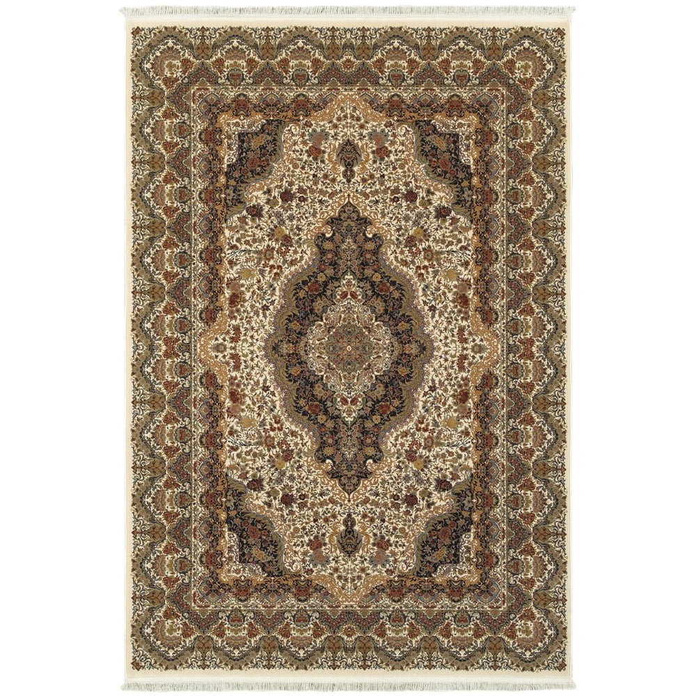 HomeRoots 4' Ivory Medallion Area Rug with Fringe – Timeless Style, Stain-Resistant, Perfect for High-Traffic Areas 4' X 5' 574470