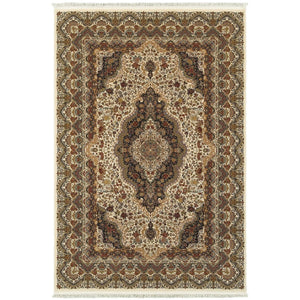 HomeRoots 4' Ivory Medallion Area Rug with Fringe – Timeless Style, Stain-Resistant, Perfect for High-Traffic Areas 4' X 5' 574470