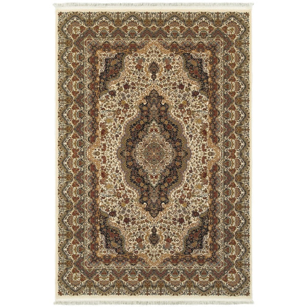 HomeRoots 4' Ivory Medallion Area Rug with Fringe – Timeless Style, Stain-Resistant, Perfect for High-Traffic Areas 4' X 5' 574470