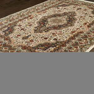 Homeroots 4' Elegant Ivory Medallion Area Rug With Fringe - Stain Resistant, Perfect For Any Home Decor 4' X 5' Polypropylene 574470