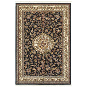 HomeRoots 4' Elegant Tan, Black, and Ivory Medallion Area Rug with Fringed Edges for Timeless Style 4' X 5' 574475