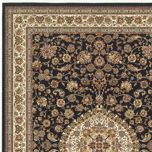 Homeroots 4' Dark Blue Medallion Area Rug With Fringe – Stain Resistant, Stylish Design For Any Room 4' X 5' Polypropylene 574475