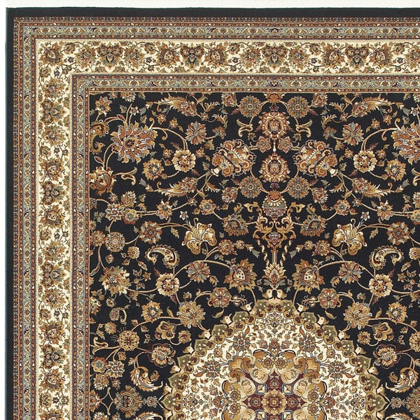 Homeroots 4' Dark Blue Medallion Area Rug With Fringe – Stain Resistant, Stylish Design For Any Room 4' X 5' Polypropylene 574475