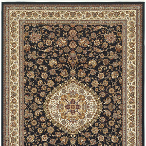 Homeroots 4' Dark Blue Medallion Area Rug With Fringe – Stain Resistant, Stylish Design For Any Room 4' X 5' Polypropylene 574475