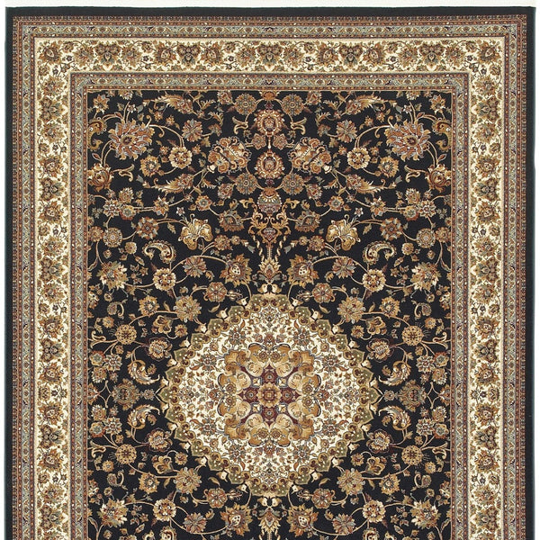 Homeroots 4' Dark Blue Medallion Area Rug With Fringe – Stain Resistant, Stylish Design For Any Room 4' X 5' Polypropylene 574475