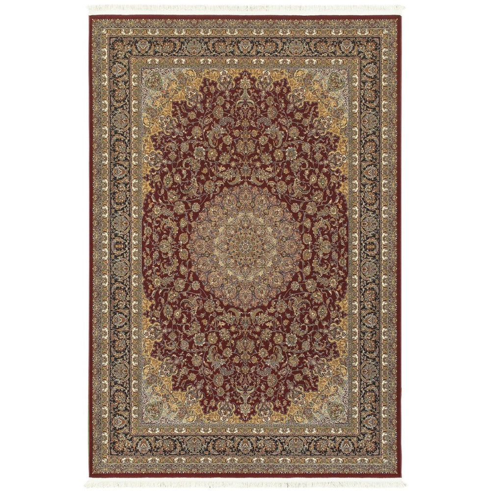 HomeRoots 4' Ivory Red and Orange Medallion Area Rug with Fringe - Classic Elegance for Any Room Décor 4' X 5' 574480