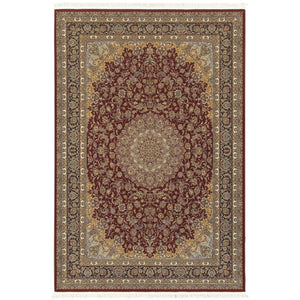 HomeRoots 4' Ivory Red and Orange Medallion Area Rug with Fringe - Classic Elegance for Any Room Décor 4' X 5' 574480