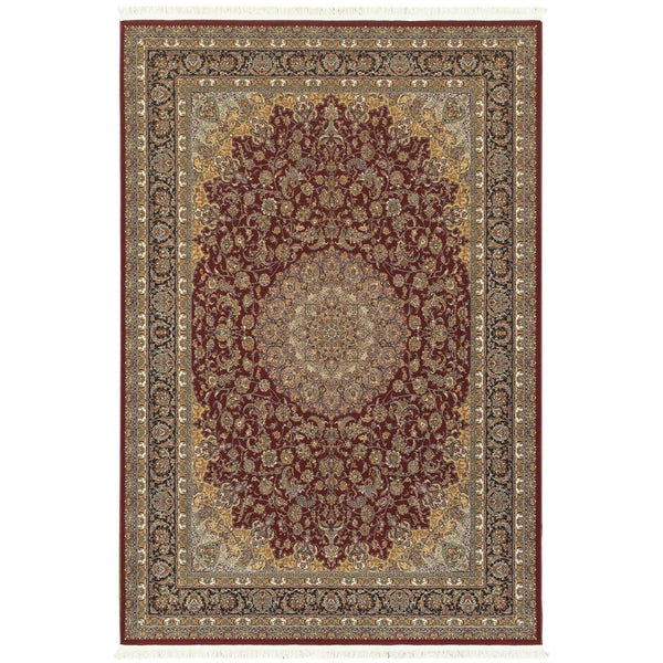 HomeRoots 4' Ivory Red and Orange Medallion Area Rug with Fringe - Classic Elegance for Any Room Décor 4' X 5' 574480