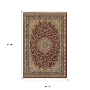Homeroots 4' Stunning Red Medallion Area Rug With Fringe – Stain Resistant, Perfect For Kids And Pets! 4' X 5' Polypropylene 574480