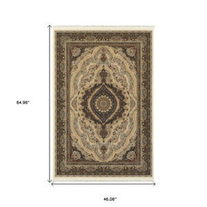 Homeroots 4' X 6' Ivory Medallion Area Rug With Fringe – Stylish, Stain-resistant Design For Any Decor! 4' X 5' Polypropylene 574485