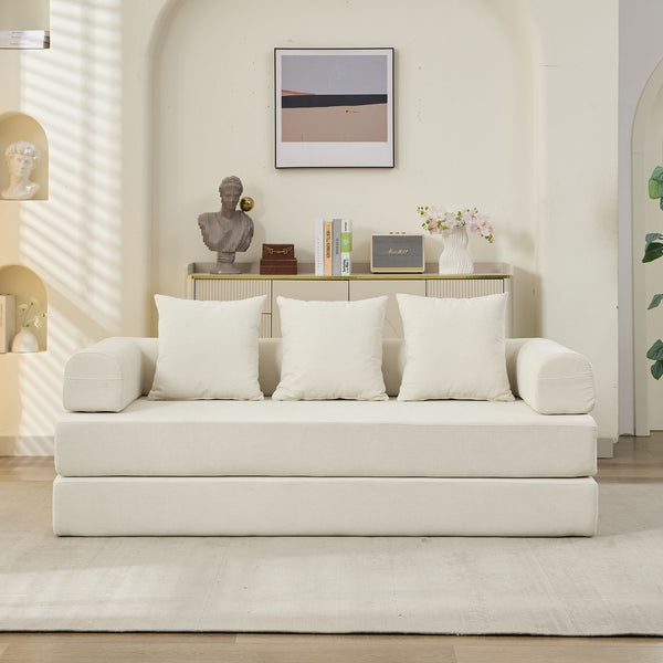 English Elm Comfy Convertible Folding Mattress Couch Sofa Bed with Chenille, Space-Saving Modular Lounge for Studio Beige W1143P330248