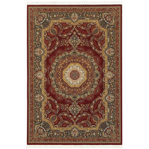 HomeRoots 4' Elegant Medallion Area Rug in Black, Red, and Tan - Stain-Resistant, Durable, Timeless Design 4' X 5' 574490
