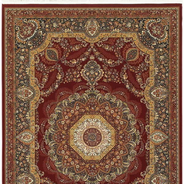 Homeroots 4' Stylish Medallion Area Rug In Red, Black, And Tan - Soft, Stain-resistant With Timeless Fringe 4' X 5' Polypropylene 574490