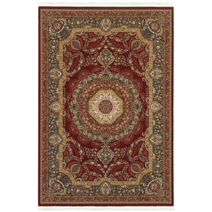 Homeroots 4' Stylish Medallion Area Rug In Red, Black, And Tan - Soft, Stain-resistant With Timeless Fringe 4' X 5' Polypropylene 574490