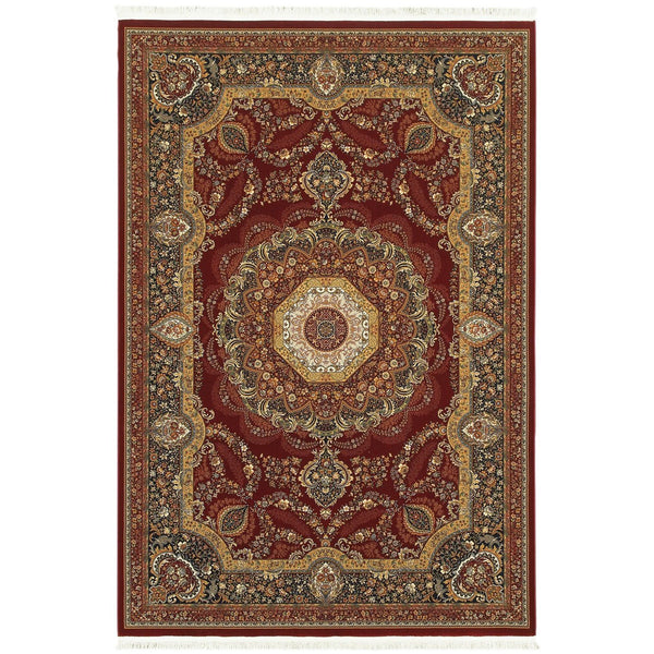 Homeroots 4' Stylish Medallion Area Rug In Red, Black, And Tan - Soft, Stain-resistant With Timeless Fringe 4' X 5' Polypropylene 574490