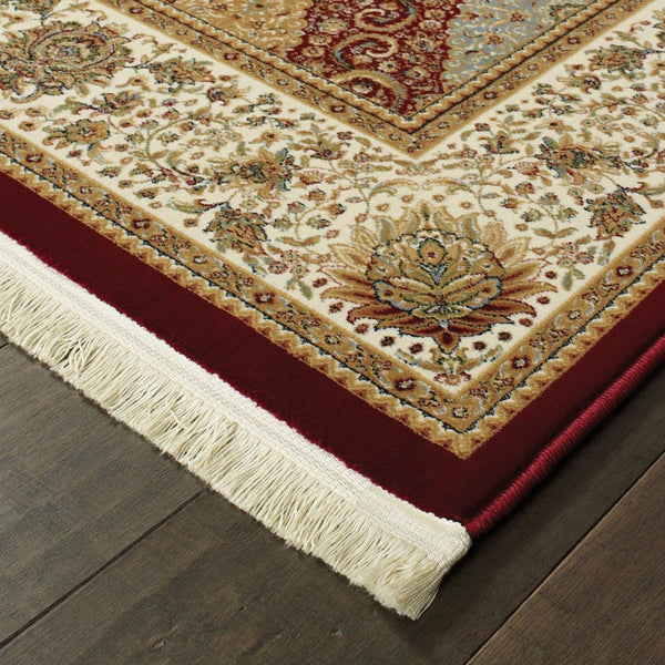 Homeroots 4' Artful Red Oriental Area Rug With Fringed Ends - Stain Resistant, Perfect For Kids And Pets! 4' X 5' Polypropylene 574495