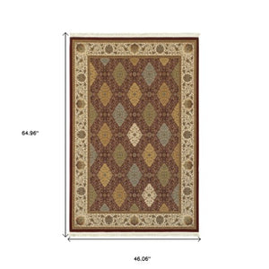 Homeroots 4' Artful Red Oriental Area Rug With Fringed Ends - Stain Resistant, Perfect For Kids And Pets! 4' X 5' Polypropylene 574495