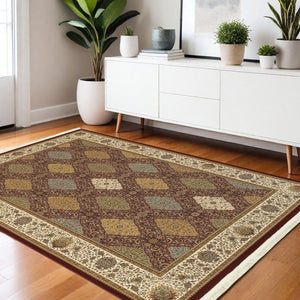 Homeroots 4' Artful Red Oriental Area Rug With Fringed Ends - Stain Resistant, Perfect For Kids And Pets! 4' X 5' Polypropylene 574495