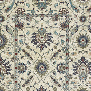 Homeroots 5' Ivory Oriental Area Rug With Navy Blue And Brown Accents – Stain Resistant For Stylish Homes 5' X 8' Polypropylene 574498