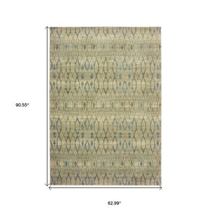 Homeroots 5' Elevate Your Space With A Blue And Ivory Geometric Distressed Area Rug - Stylish & Stain Resistant 5' X 8' Polypropylene 574508