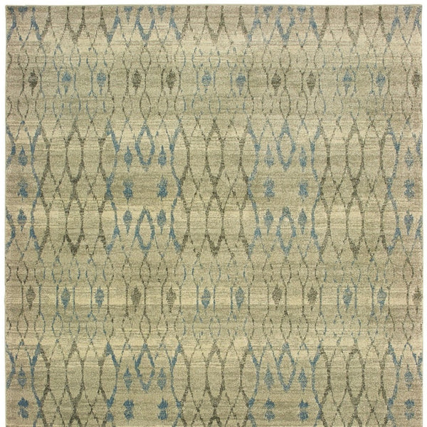 Homeroots 5' Elevate Your Space With A Blue And Ivory Geometric Distressed Area Rug - Stylish & Stain Resistant 5' X 8' Polypropylene 574508