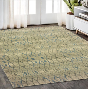 Homeroots 5' Elevate Your Space With A Blue And Ivory Geometric Distressed Area Rug - Stylish & Stain Resistant 5' X 8' Polypropylene 574508