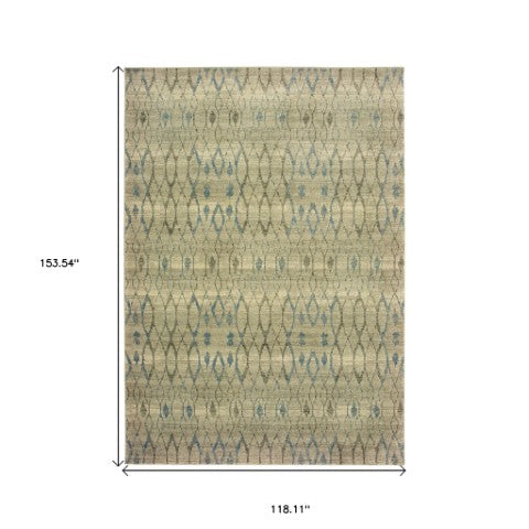 Homeroots 5' Elevate Your Space With A Blue And Ivory Geometric Distressed Area Rug - Stylish & Stain Resistant 10' X 13' Polypropylene 574509