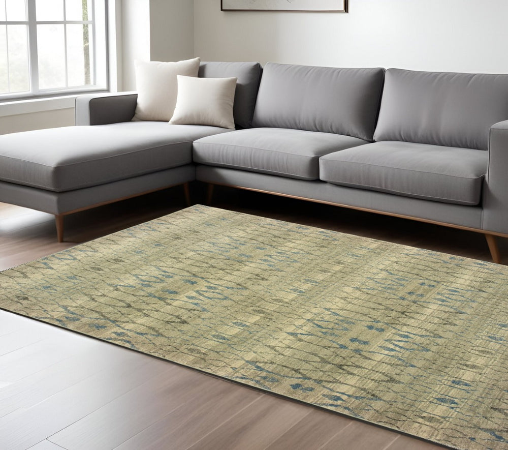 HomeRoots 10' Blue and Ivory Geometric Distressed Area Rug – Modern Style, Durable, Stain-Resistant Design for Homes 10' X 13' 574509