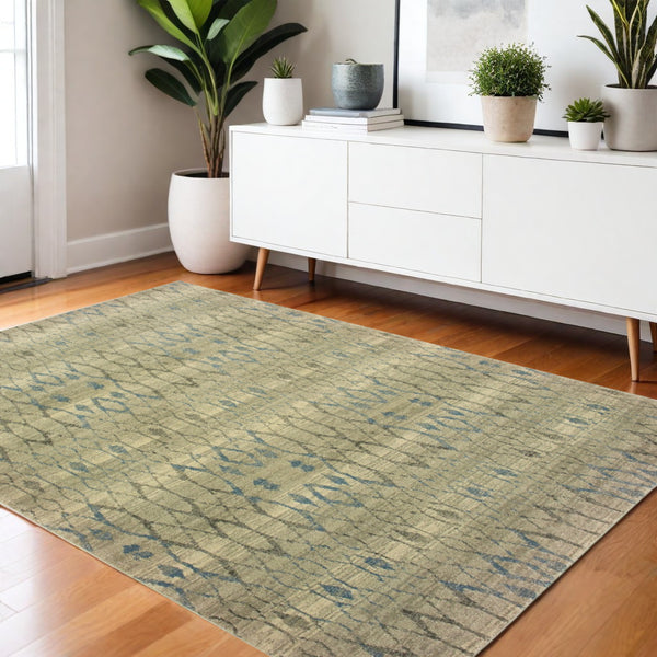Homeroots 5' Elevate Your Space With A Blue And Ivory Geometric Distressed Area Rug - Stylish & Stain Resistant 4' X 5' Polypropylene 574510