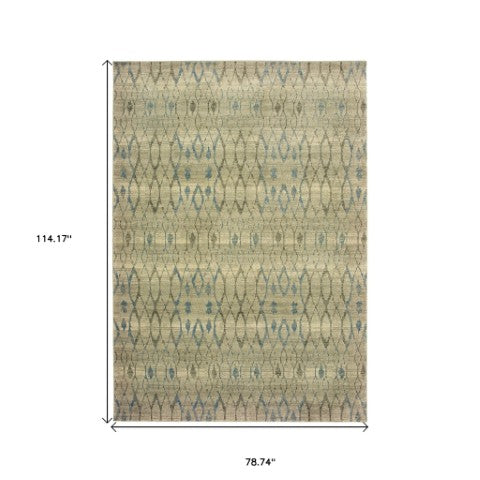 Homeroots 5' Elevate Your Space With A Blue And Ivory Geometric Distressed Area Rug - Stylish & Stain Resistant 7' X 10' Polypropylene 574511