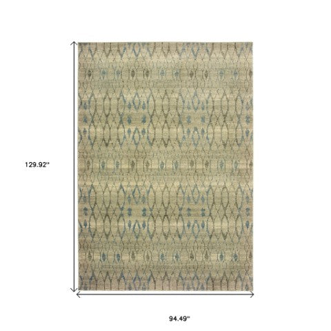 Homeroots 5' Elevate Your Space With A Blue And Ivory Geometric Distressed Area Rug - Stylish & Stain Resistant 8' X 11' Polypropylene 574512